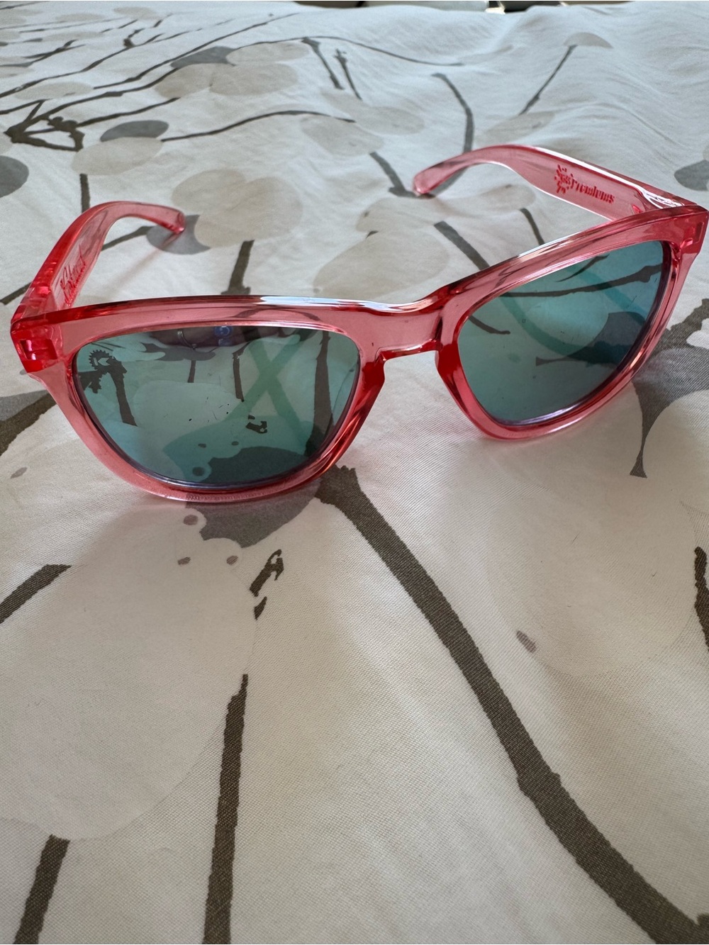 Kids Pink Transparent Sunglasses with Green Lenses